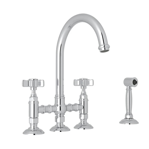 Rohl Acqui Bridge Kitchen Faucet With Side Spray With Cross Handles - A1461XWS-2
