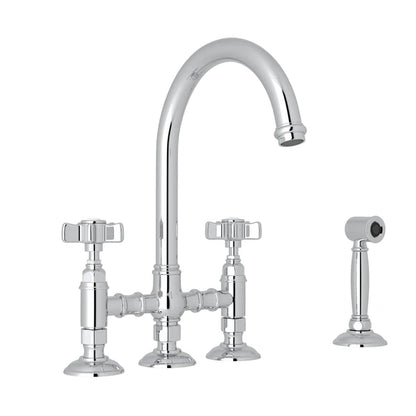 Rohl Acqui Bridge Kitchen Faucet With Side Spray With Cross Handles - A1461XWS-2