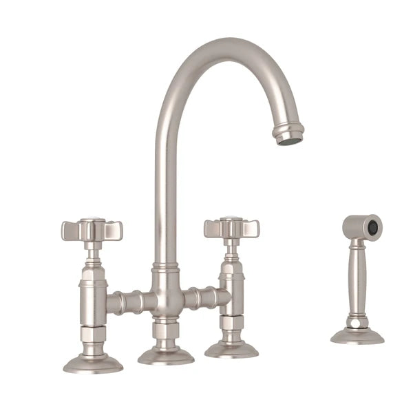 Rohl Acqui Bridge Kitchen Faucet With Side Spray With Cross Handles - A1461XWS-2