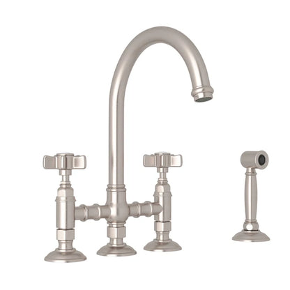 Rohl Acqui Bridge Kitchen Faucet With Side Spray With Cross Handles - A1461XWS-2