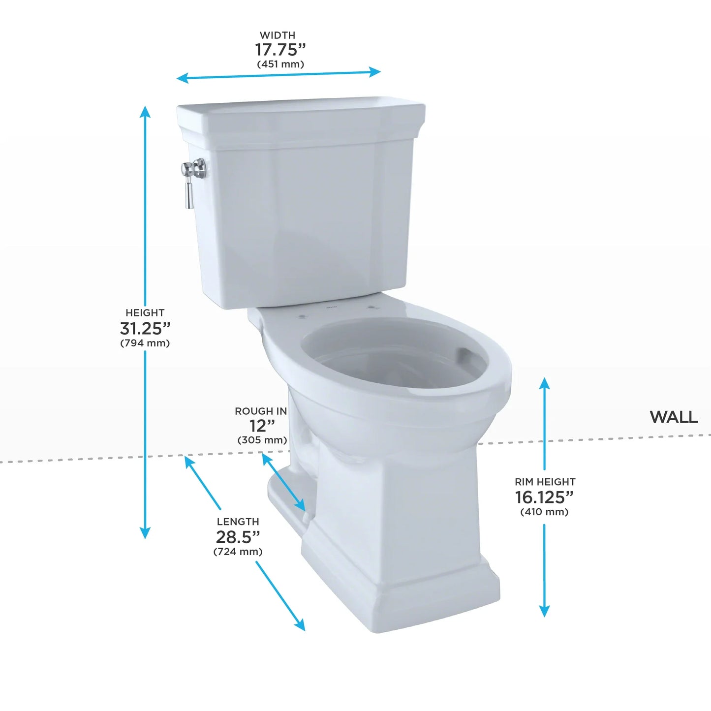 TOTO Promenade II Two-Piece Elongated Toilet 1.28 GPF, Universal Height, Less Seat