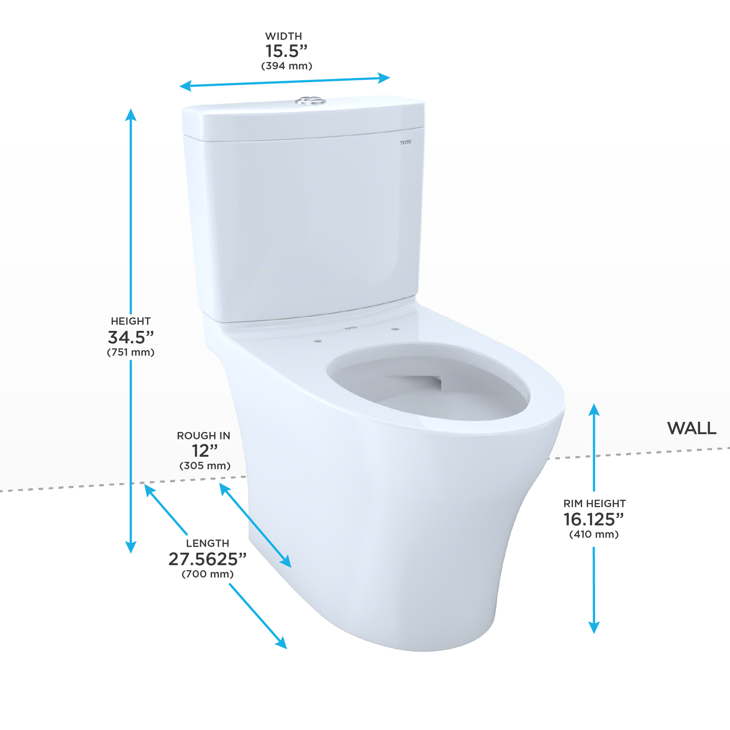 TOTO Aquia IV Two-piece Toilet - 1.28/0.9 GPF Elongated Universal Height, Less Seat