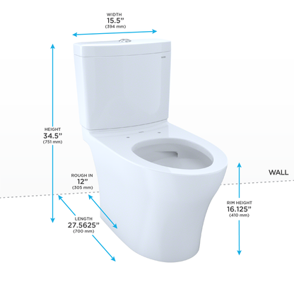 TOTO Aquia IV Two-piece Toilet - 1.28/0.9 GPF Elongated Universal Height, Less Seat