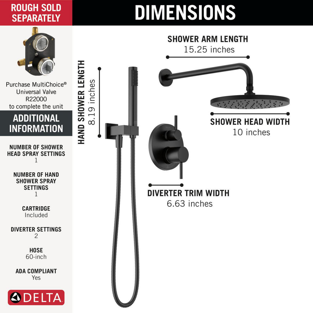 Delta T342702 Modern Cylindrical Raincan Shower Trim with Hand Shower