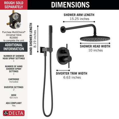 Delta T342702 Modern Cylindrical Raincan Shower Trim with Hand Shower