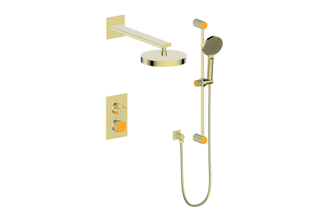 Vogt Mond 2-Way Thermostatic Shower System With Rough-In Valve, Brushed Gold