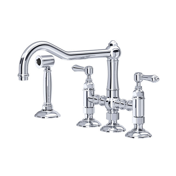 Rohl Acqui Bridge Kitchen Faucet With Side Spray With Metal Lever Handles
