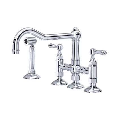 Rohl Acqui Bridge Kitchen Faucet With Side Spray With Metal Lever Handles