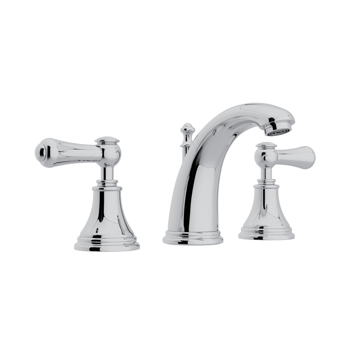 Perrin & Rowe High Neck Georgian Era Widespread Lavatory Faucet, White Porcelain Lever Handle