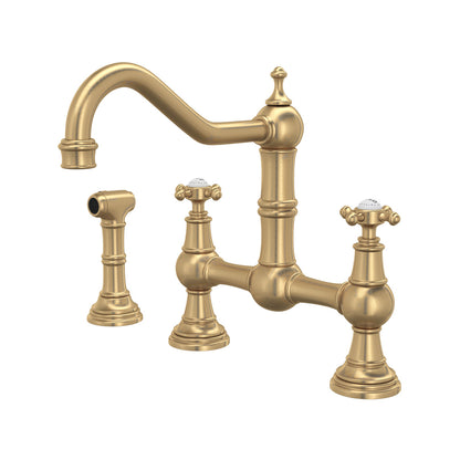 Perrin & Rowe Edwardian Bridge Kitchen Faucet With Sidespray Cross Handle 1.5 GPM