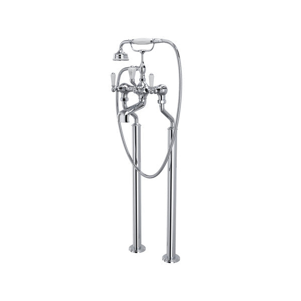 Perrin & Rowe Edwardian Exposed Floor Mount Tub Filler With Handshower, Lever Handle