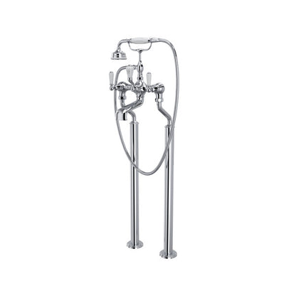 Perrin & Rowe Edwardian Exposed Floor Mount Tub Filler With Handshower, Lever Handle