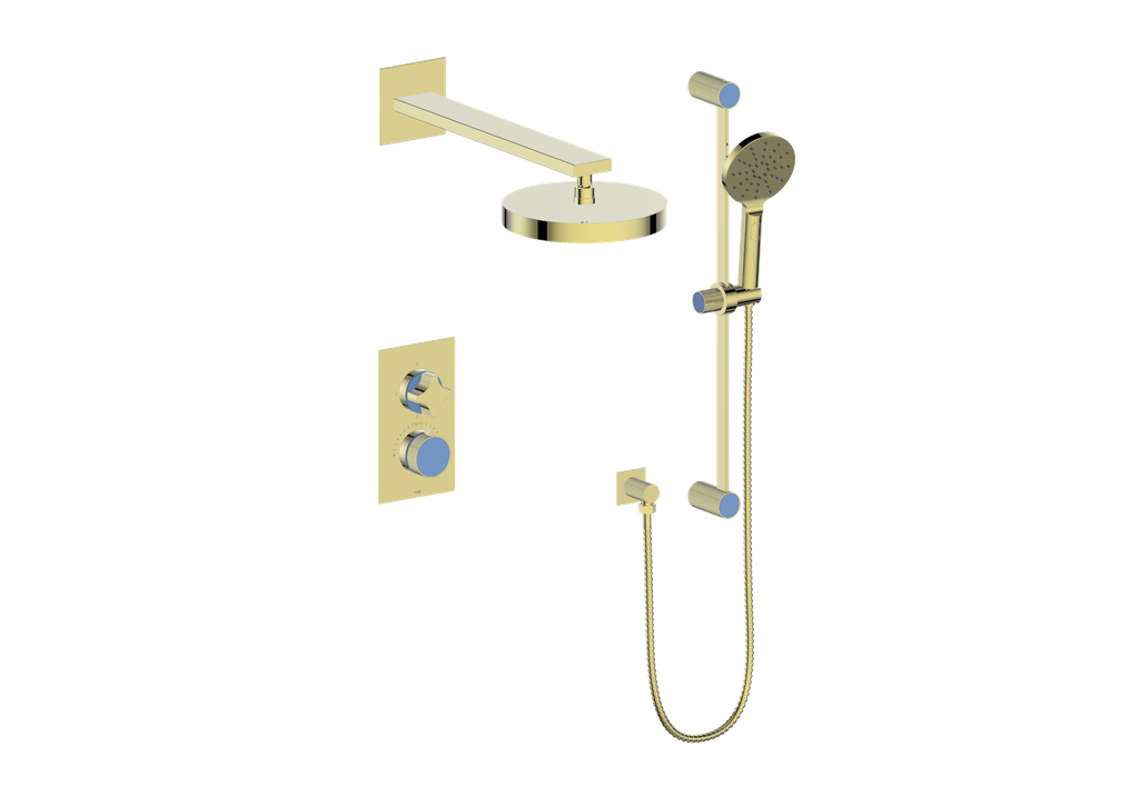 Vogt Mond 2-Way Thermostatic Shower System With Rough-In Valve, Brushed Gold