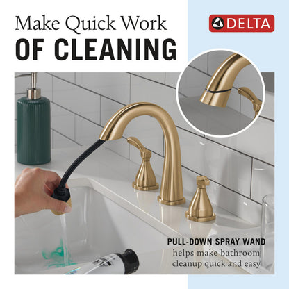 Delta Stryke Two Handle Widespread Pull Down Bathroom Faucet