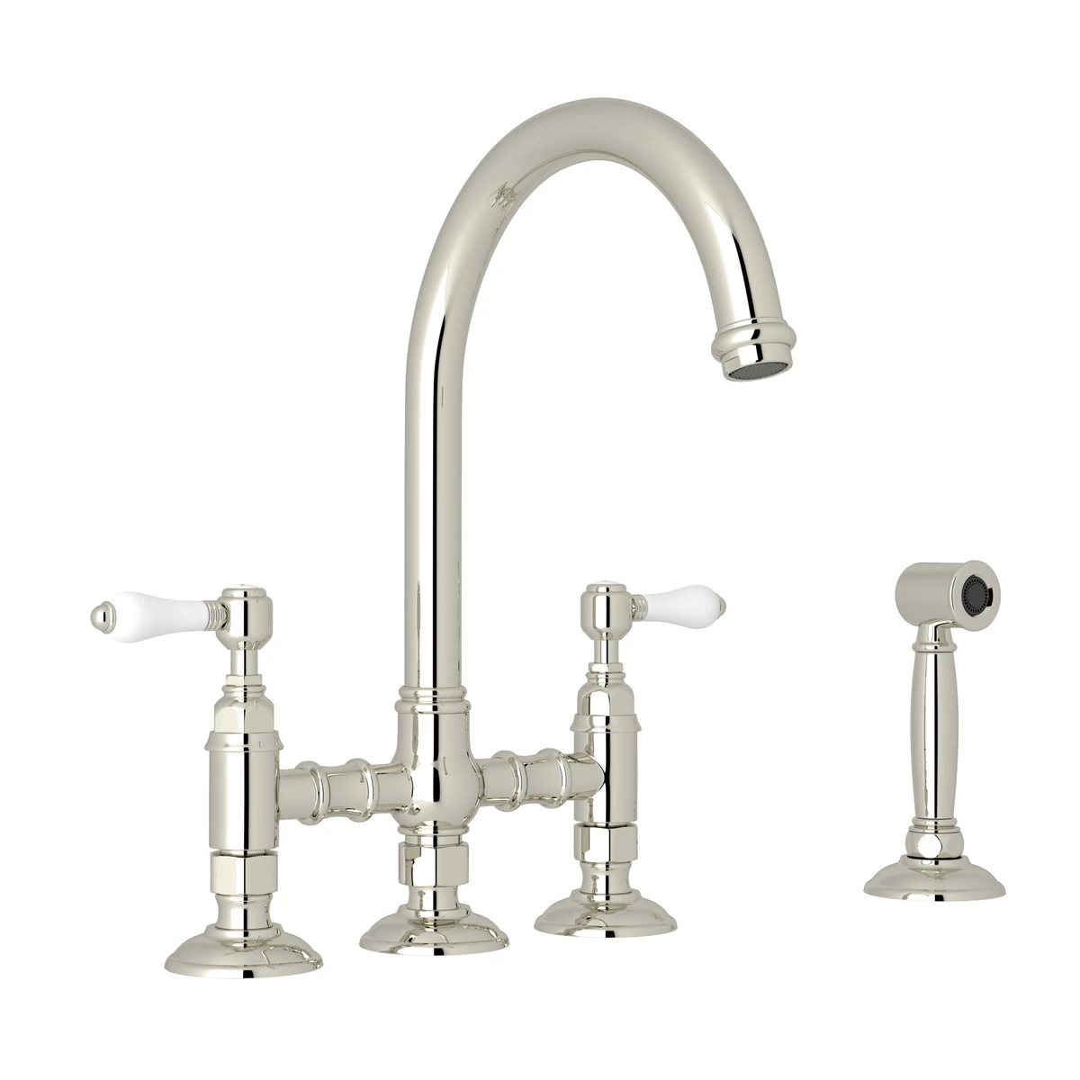 Robinet de cuisine Rohl Acqui Bridge avec douchette latérale et poignées à levier en porcelaine - A1461LPWS-2