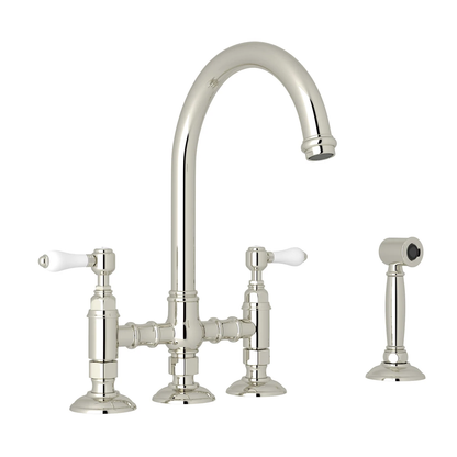 Robinet de cuisine Rohl Acqui Bridge avec douchette latérale et poignées à levier en porcelaine - A1461LPWS-2