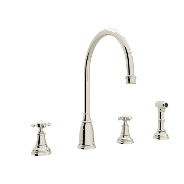 Perrin & Rowe Georgian Era Two Handle Kitchen Faucet With Side Spray Cross Handles