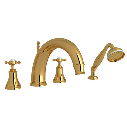 Perrin & Rowe Georgian Era 4-Hole Deck Mount Tub Filler With C-Spout Cross Handles