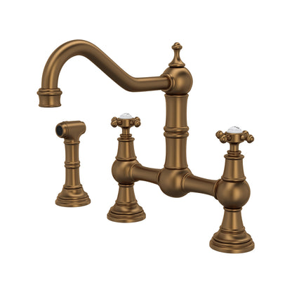 Perrin & Rowe Edwardian Bridge Kitchen Faucet With Sidespray Cross Handle 1.5 GPM