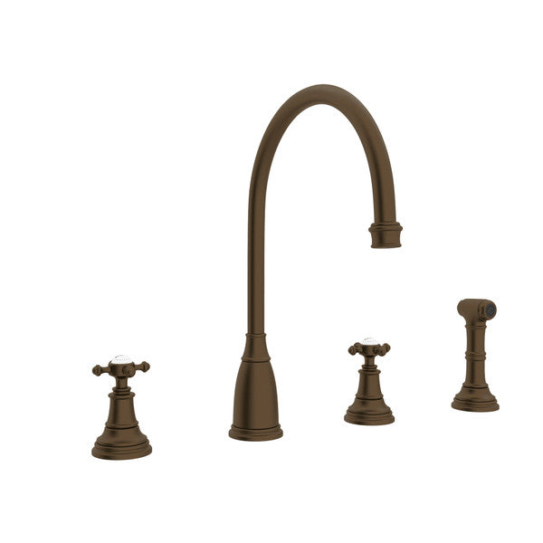 Perrin & Rowe Georgian Era Two Handle Kitchen Faucet With Side Spray Cross Handles