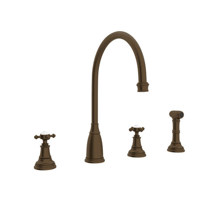 Perrin & Rowe Georgian Era Two Handle Kitchen Faucet With Side Spray Cross Handles