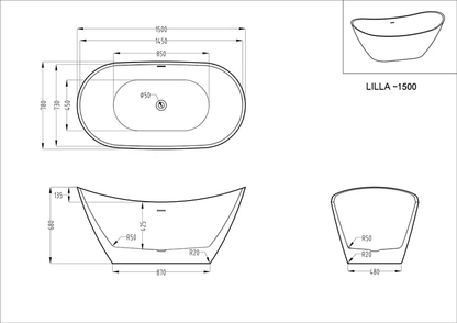 Kodaen Lilia One-Piece Free-Standing Bathtub Glossy White
