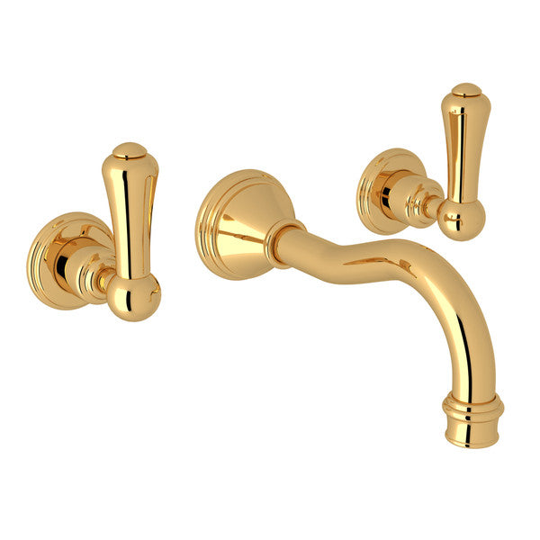Perrin & Rowe Georgian Era Wall Mount Widespread Bathroom Faucet, Metal Lever Handle