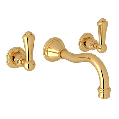 Perrin & Rowe Georgian Era Wall Mount Widespread Bathroom Faucet, Metal Lever Handle