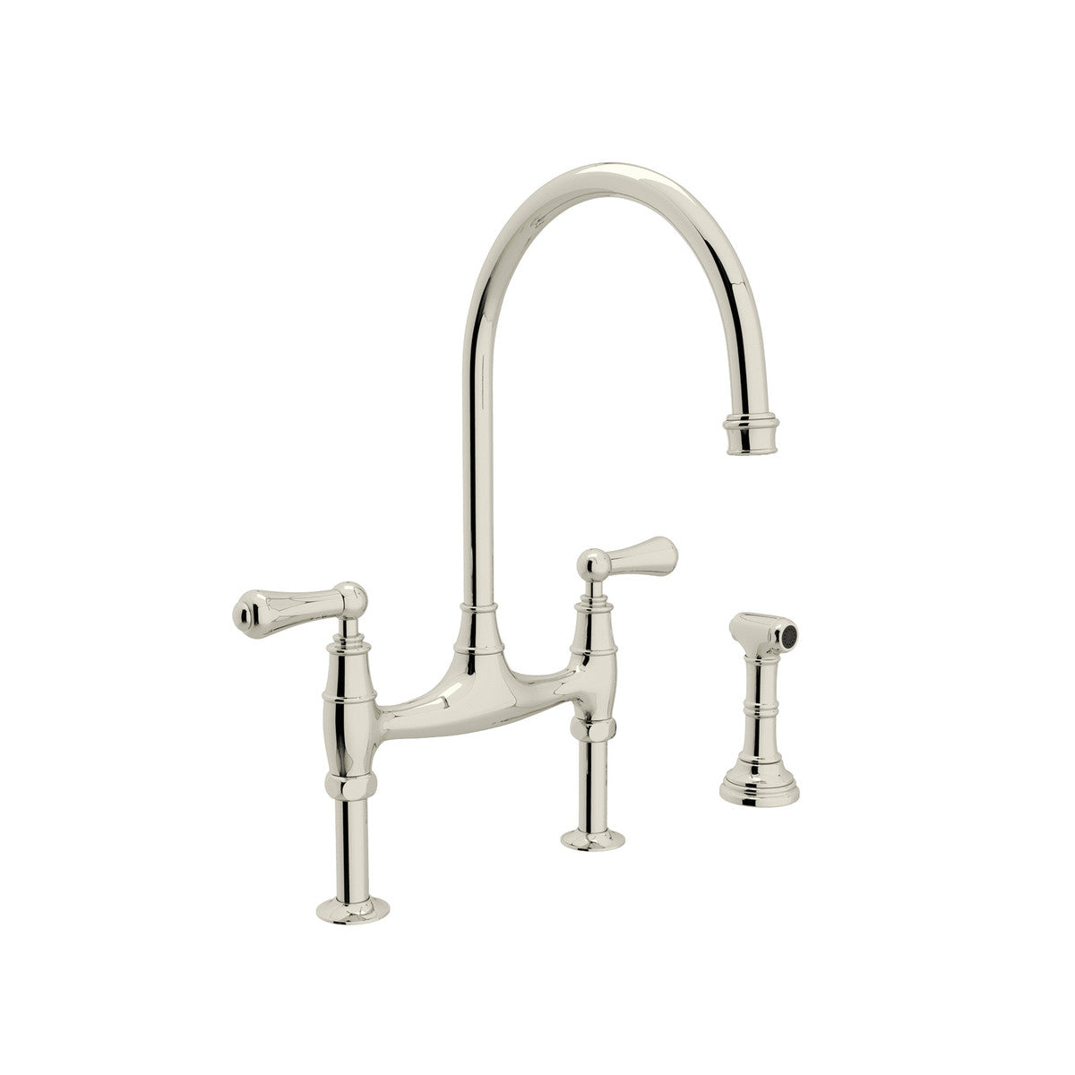Perrin & Rowe Georgian Era Bridge Kitchen Faucet With Sidespray, Lever Handle