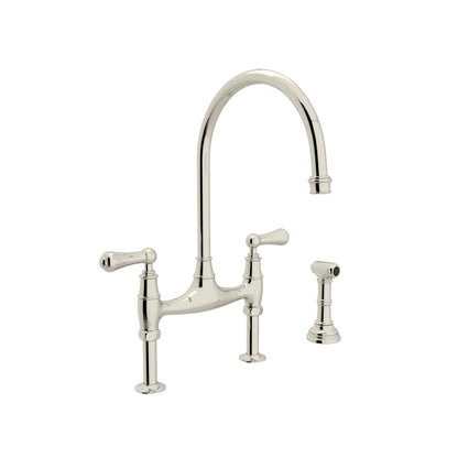 Perrin & Rowe Georgian Era Bridge Kitchen Faucet With Sidespray, Lever Handle