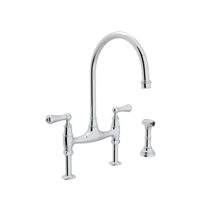 Perrin & Rowe Georgian Era Bridge Kitchen Faucet With Sidespray, Lever Handle