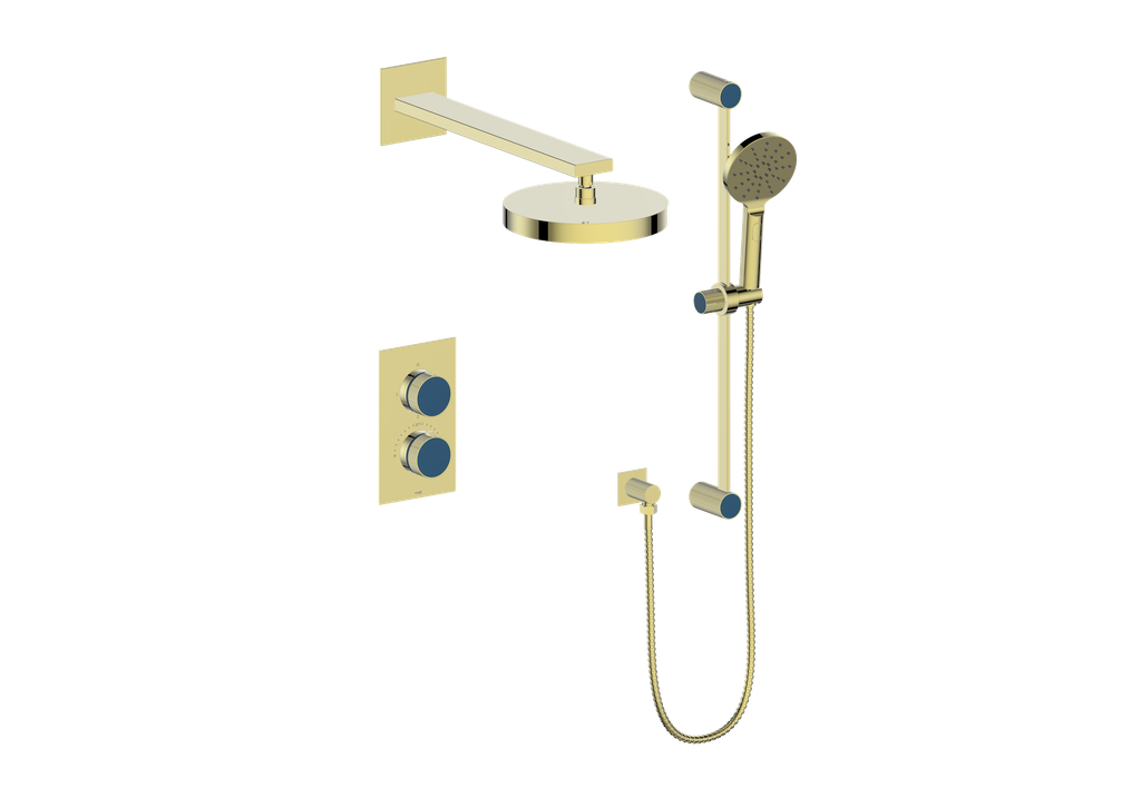 Vogt Mond 2-Way Thermostatic Shower System With Rough-In Valve, Brushed Gold