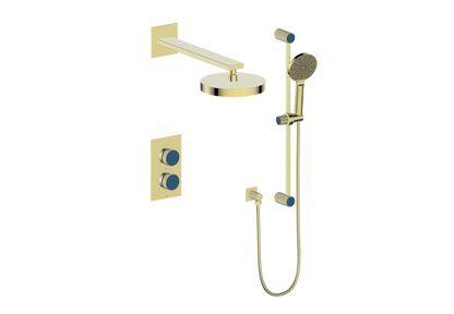 Vogt Mond 2-Way Thermostatic Shower System With Rough-In Valve, Brushed Gold