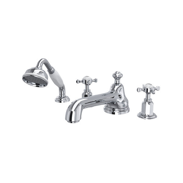 Perrin & Rowe Edwardian 4-Hole Deck Mount Tub Filler With Low Spout Cross Handle