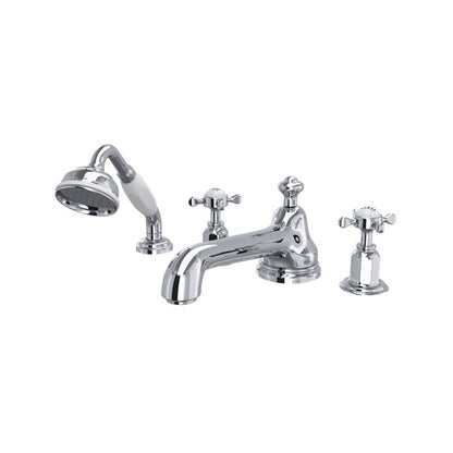Perrin & Rowe Edwardian 4-Hole Deck Mount Tub Filler With Low Spout Cross Handle
