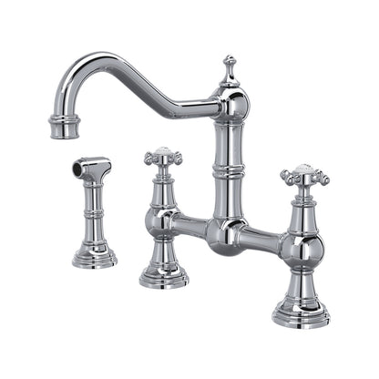Perrin & Rowe Edwardian Bridge Kitchen Faucet With Sidespray Cross Handle 1.5 GPM