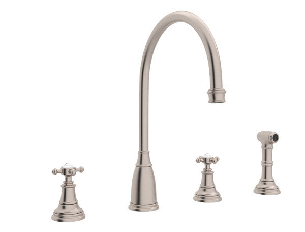 Perrin & Rowe Georgian Era Two Handle Kitchen Faucet With Side Spray Cross Handles