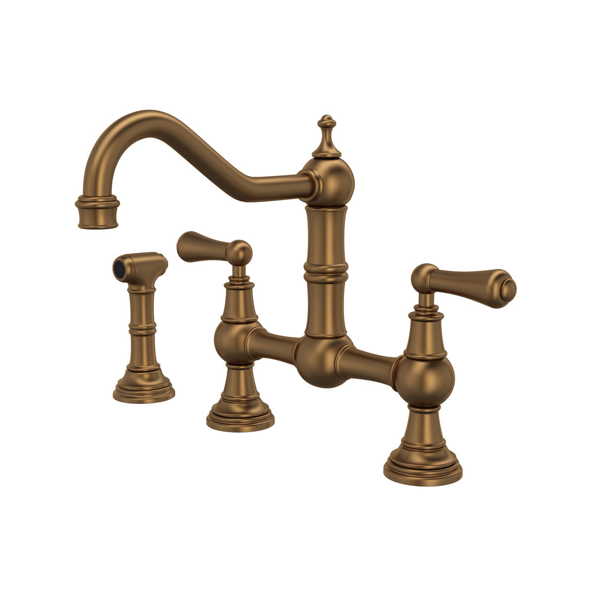Perrin & Rowe Edwardian Bridge Kitchen Faucet With Sidespray Metal Lever Handle 1.5 GPM