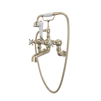 Perrin & Rowe Edwardian Exposed Wall Mount Tub Filler With Handshower, Cross Handle