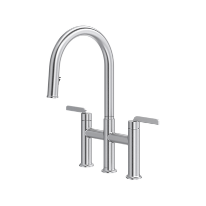 Riobel Authentica Bridge Pull-Down Kitchen Faucet With C-Spout Dual Spray 1.5 GPM