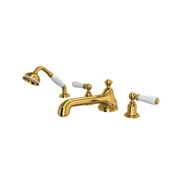 Perrin & Rowe Edwardian 4-Hole Deck Mount Tub Filler With Low Spout Lever Handle