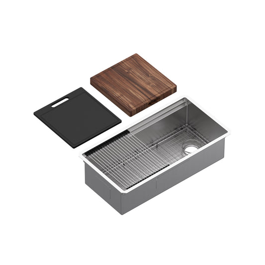 Rohl Culinario 36" Stainless Steel Chef/Workstation Undermount Sink With Accessories - RUWUM3619WSSB