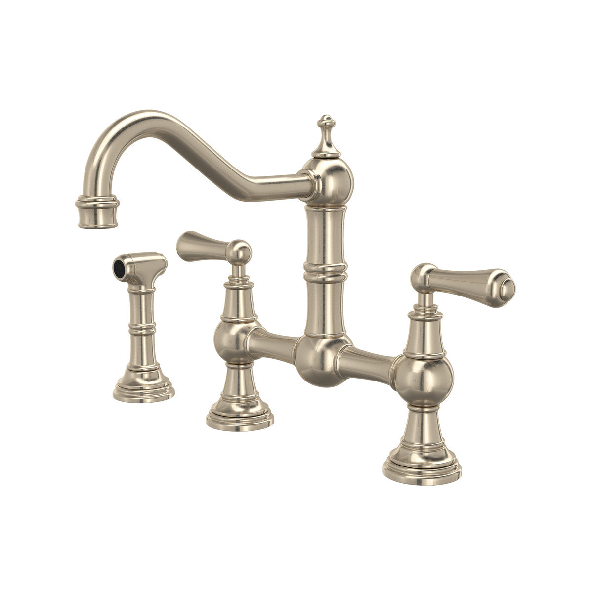 Perrin & Rowe Edwardian Bridge Kitchen Faucet With Sidespray Metal Lever Handle 1.5 GPM