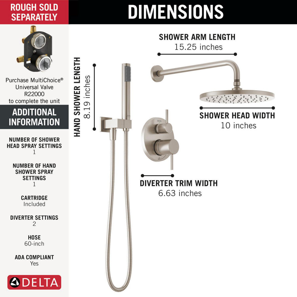 Delta T342702 Modern Cylindrical Raincan Shower Trim with Hand Shower