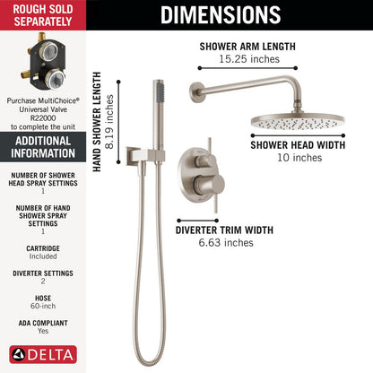 Delta T342702 Modern Cylindrical Raincan Shower Trim with Hand Shower