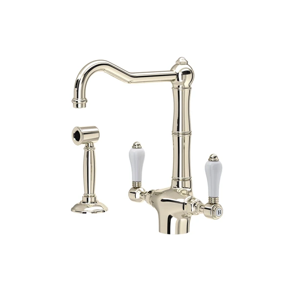 Rohl Acqui Two Handle Kitchen Faucet With Side Spray & Porcelain Handles - A1679LPWS-2