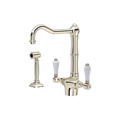 Rohl Acqui Two Handle Kitchen Faucet With Side Spray & Porcelain Handles - A1679LPWS-2