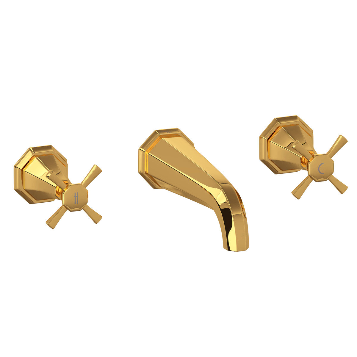 Perrin & Rowe Deco 3-Hole Wall Mount 7 Inch Spout Tub Filler Trim - Cross Handles