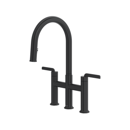 Riobel Authentica Bridge Pull-Down Kitchen Faucet With C-Spout Dual Spray 1.5 GPM