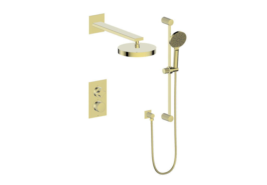 Vogt Mond 2-Way Thermostatic Shower System With Rough-In Valve, Brushed Gold